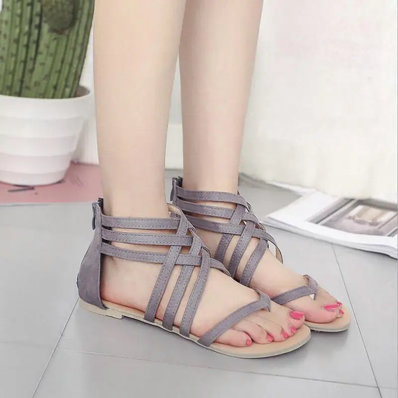 

Women Sandals Size 35-43 Gladiator Sandals For Women Summer Shoes Female Flat Sandals Flip Flops Beach zipper Sandals