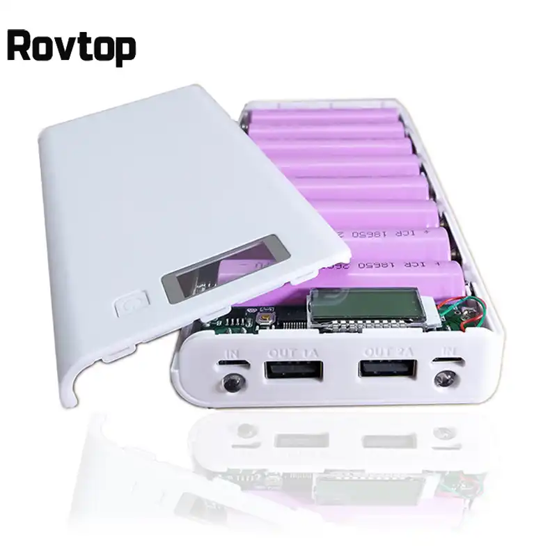 Rovtop Hot sale 5V Dual USB 8*18650 Power Bank Battery Box Mobile Phone