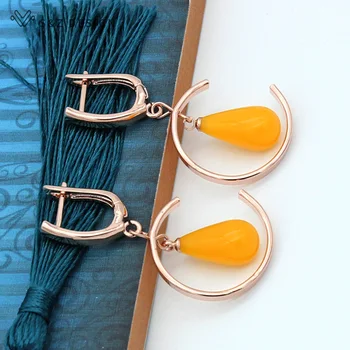 

S&Z Water Drop Simulated Beeswax Personality Dangle Earrings 585 Rose Gold New Fashion Eardrop For Women Wedding Fine Jewelry