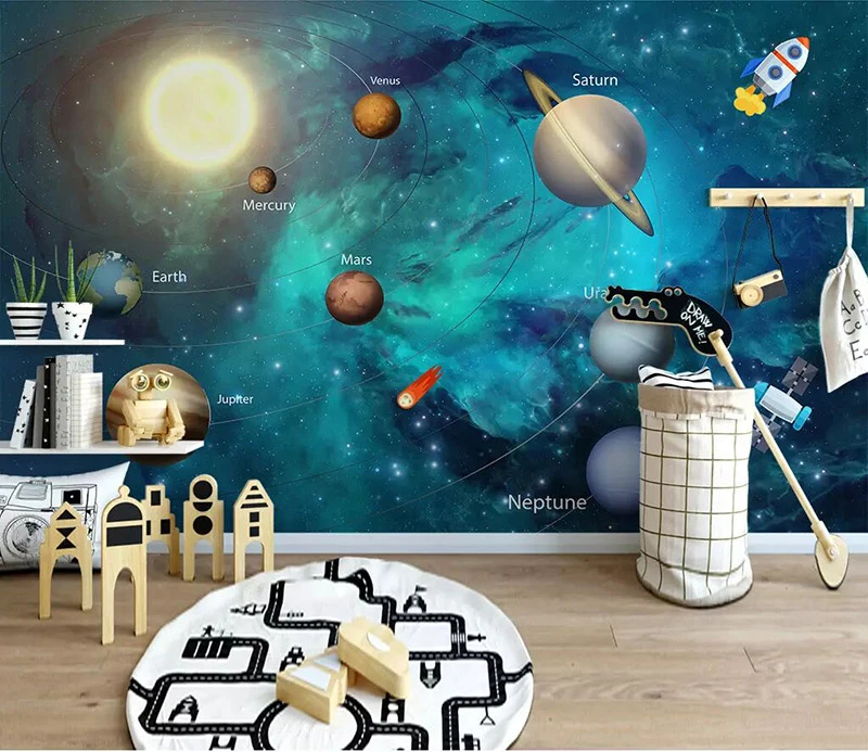 Настенные 3D обои Bacaz Space Universe Мультяшные настенные наклейки на стену для детской