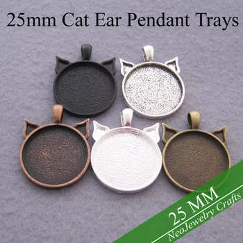 

25mm Cat Ear Pendant Setting, Bezel Pendant Tray, 25mm Round Cabochon Setting Tray in 5 Mix Colors