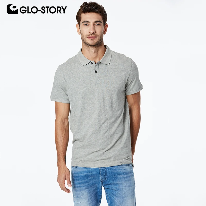 

GLO-STORY Shipped From European Men's 2019 Basic Casual Solid Knitted Cotton Polo Shirt Male Polo Short Sleeve Shirt MPO-7130