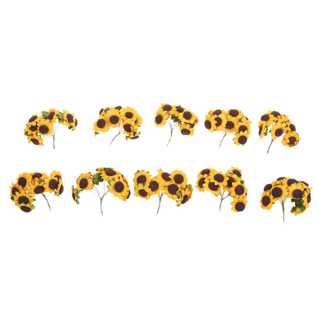 Small Artificial 30mm Sunflower Paper Floral With Wire Green Bendy Stem 100 Flowers