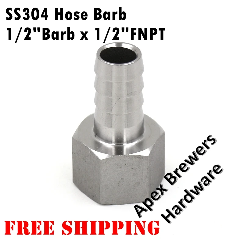 

Stainless Steel Hose Barb - 1/2" FPT x 1/2"Barb, Homebrew Hardware, Pump fitting, Brewers Hardware, Free Shipping