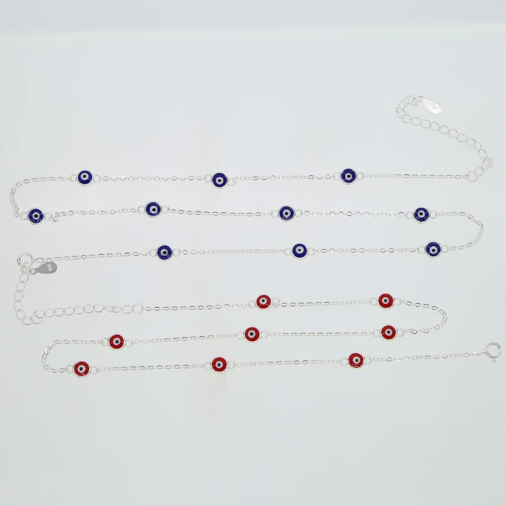 Genuine 925 Sterling Silver Necklace Turkey Round enamel Evil Eye Necklaces For Woman Chain Jewelry 2018