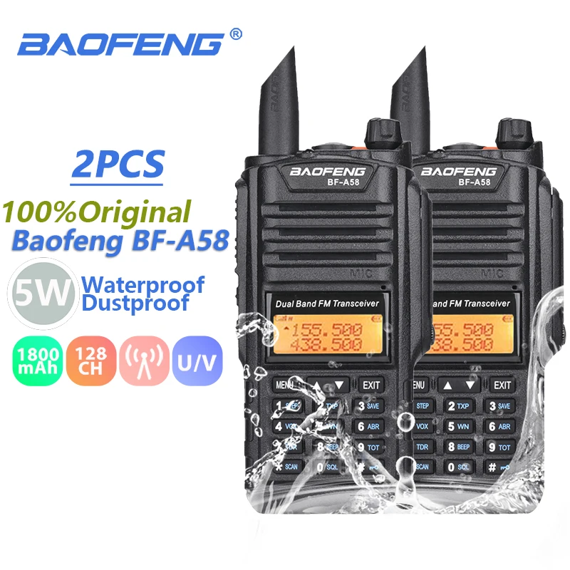 

2pcs Baofeng BF-A58 Dual Band Walkie Talkie IP67 Waterproof Walky Talky Professional Tranceiver Radioamateur A58 Two-way Radio