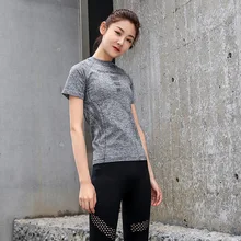 Хорошо тянется бесшовные спортивные рубашки с коротким рукавом женские топы для фитнес-тренировки с круглым вырезом однотонные рубашки для прогулок для девушек