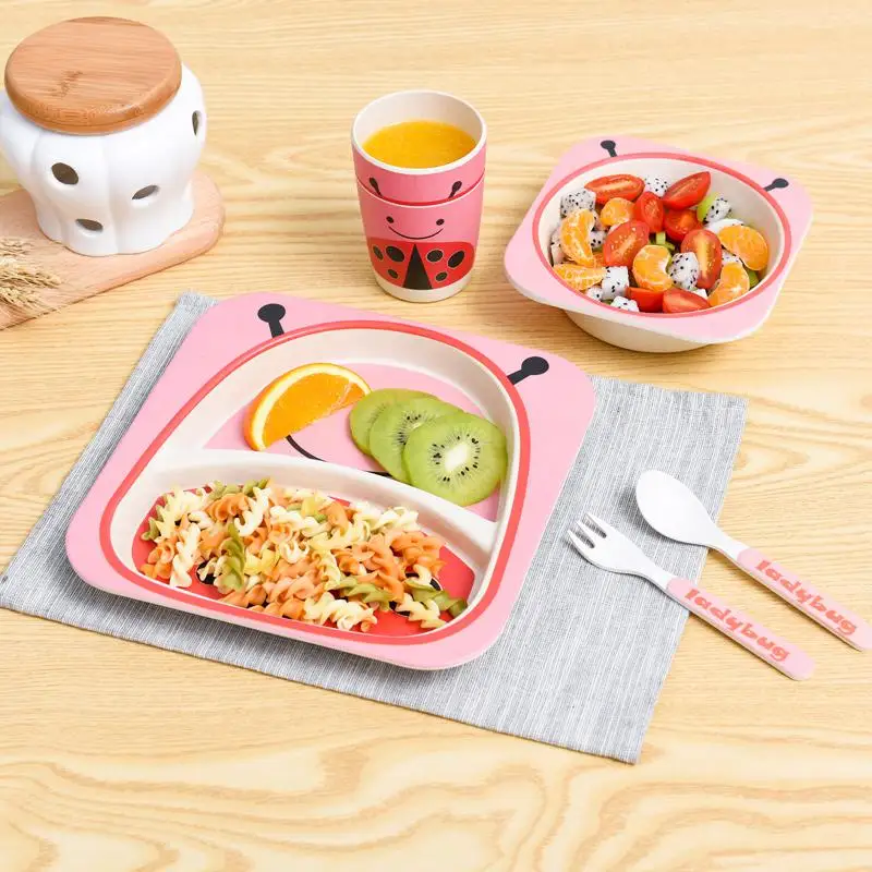 set of 5 cartoon Kids dinnerware sets food plate dishes children's
