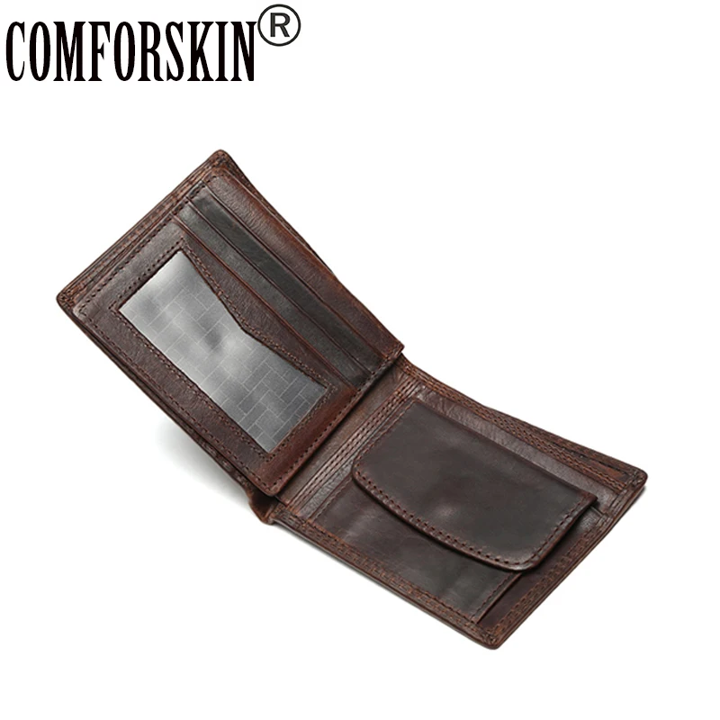 

Guaranteed Cowhide Crazy Horse Leather Short Vintage Men Wallets European And American Style Designer Men Purses 2017 Hot Sale
