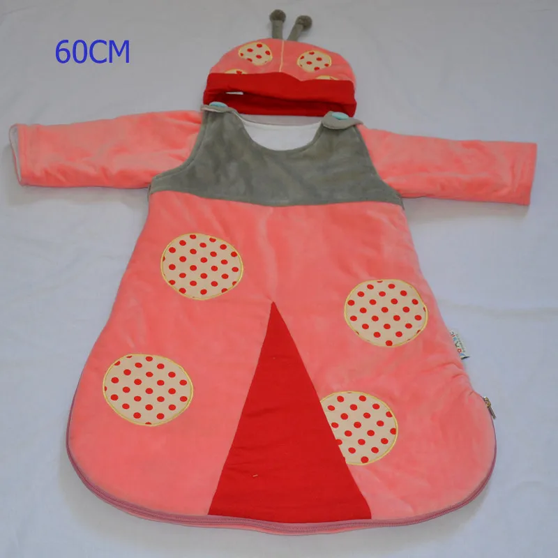 Goldbuddy/модные зимние толстые милые детские спальные мешки с крышкой, хлопковые детские спальные мешки для мальчиков и девочек, флисовая сумка, 60-83 см - Цвет: Ladybug 60CM