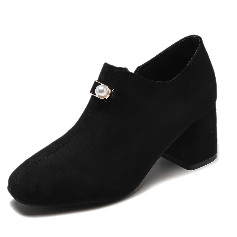 

Moxxy Women High Heels Retro Casual Shoes For Female Pumps Shoes Flock Wood Heel Pumps Elegant Party Wedding Shoe Drop Shipping
