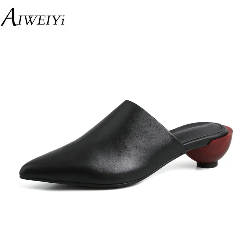 

AIWEIYi Pointed toe Genuine Leather Sandals Strange Style Closed toe Non-slip Summer Shoes Woman