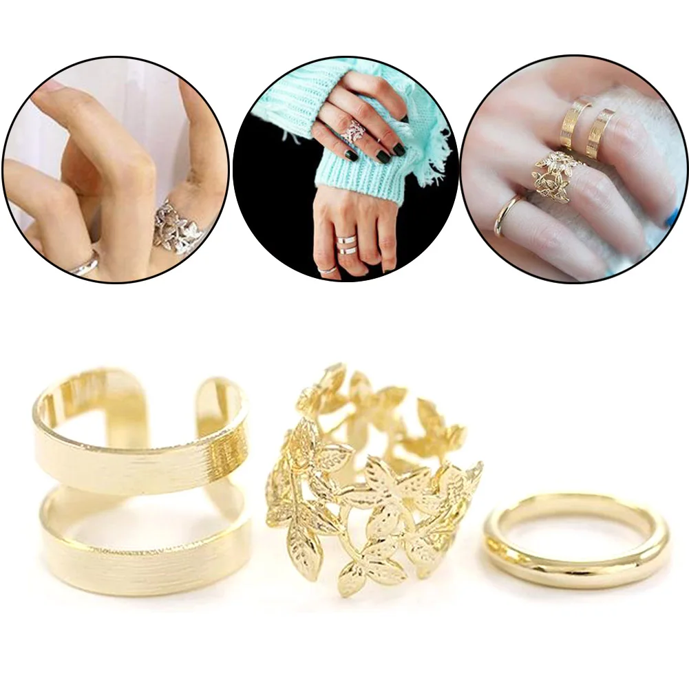

3pcs/ lot Fashion Vintage Punk Style Metal Gold/Silver Plated Leaf Above Knuckle Hollow Out Leave Set Ring