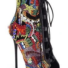 Настоящие фотографии пикантные ботильоны-сандалии на высоком каблуке со шнуровкой и открытым носком украшенные блестящими кристаллами женские ботильоны сапожки с разноцветными стразами