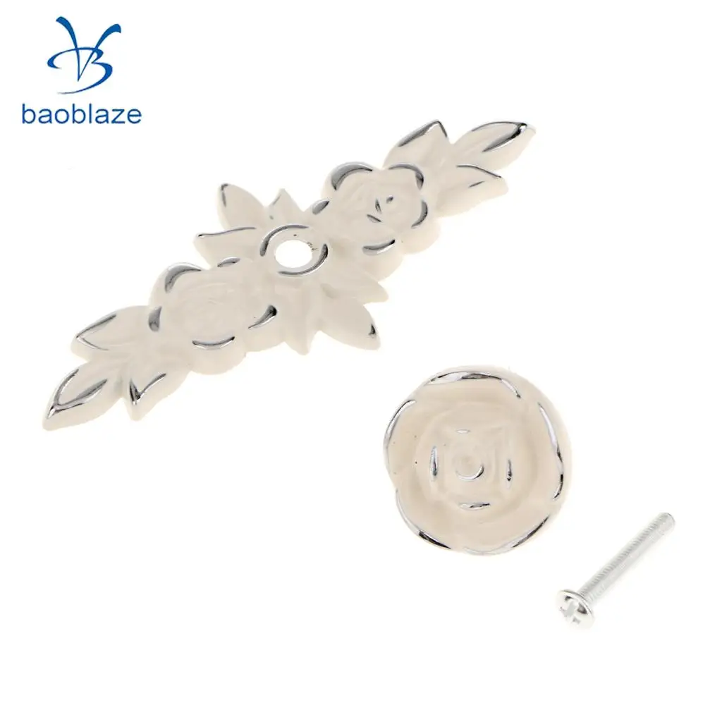 Baoblaze Elegant Flower Rose Pull Knobs Handles for Door Kitchen Dresser Cabinet Drawer Cupboard Wardrobe Door