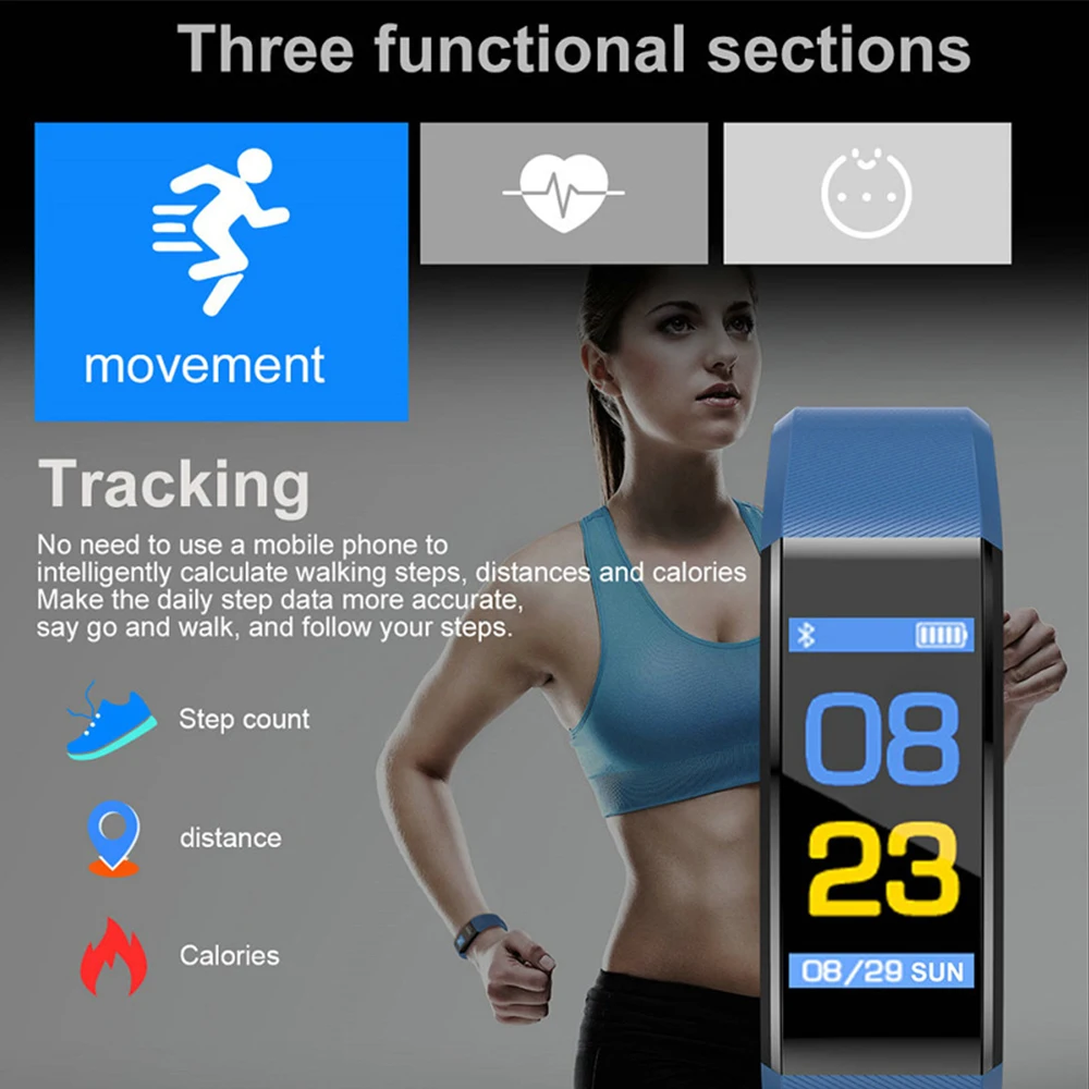  ID115 PLUS Color Screen Smart Bracelet Sports Pedometer Watch Fitness Running Walking Tracker Heart - 32983129305