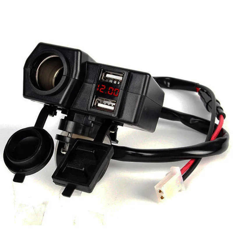1set  Waterproof Motorcycle Dual USB Charger Cigarette Lighter Socket LED Voltmeter