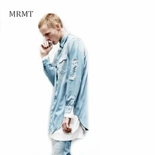 Новые мужские синие ковбойские рубашки в стиле хип-хоп для мужчин, уличная одежда с длинным рукавом, топы, мужские рубашки, одежда, рваные джинсовые мужские рубашки