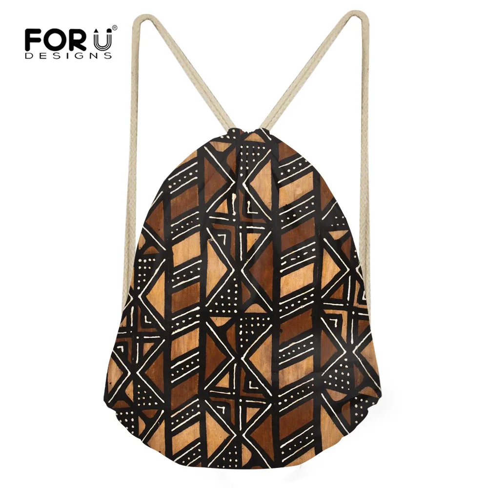 FORUDESIGNS Drawstring Bags African Vintage Stripe Print Backpacks for