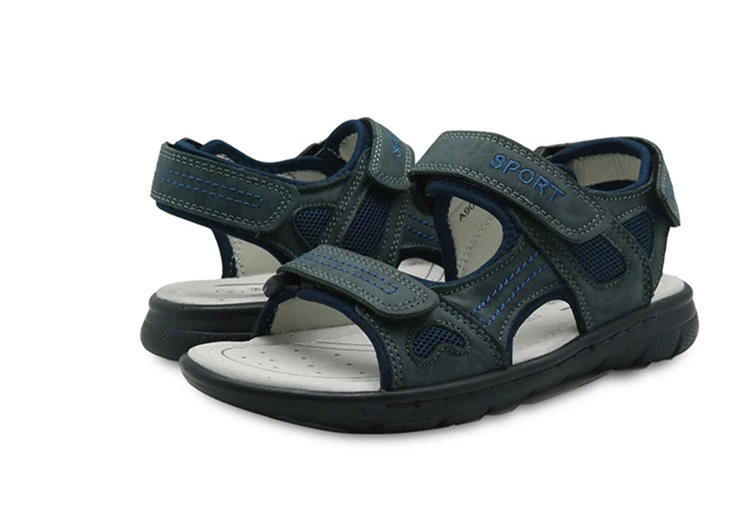 Новинка 2019 г. натуральная кожа Большой пляжные сандалии для мальчиков ремешок на щиколотке анти-скользкие детские повседневные сандалии