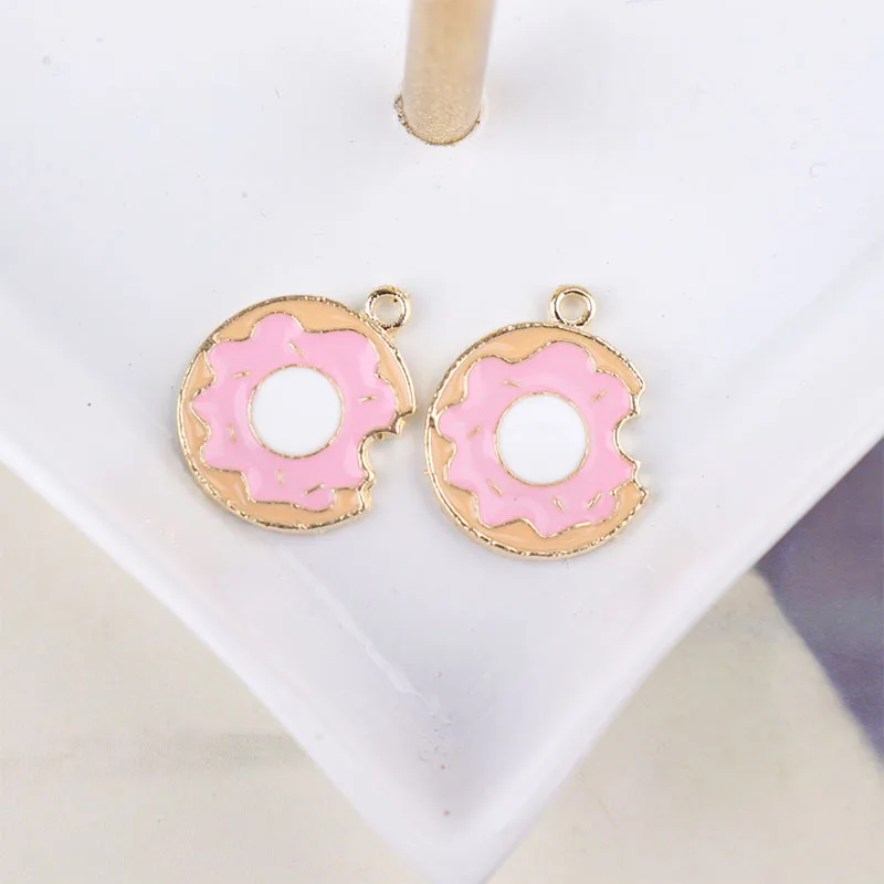 

10pcs 17*12mm Diy Accessories Enamel Doughnut Charms Bracelet Jewelry Small Hanging Donut Small Earring Pendant