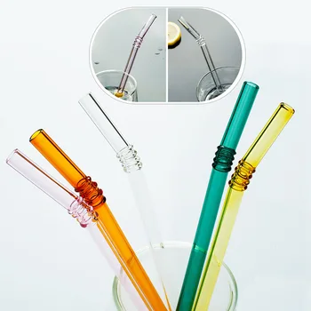 

High Quality Reusable Clear Glass Straw Cocktail Milk Tea Crystal Bent Drinking Straws For Birthday Party Wedding Bar Gift