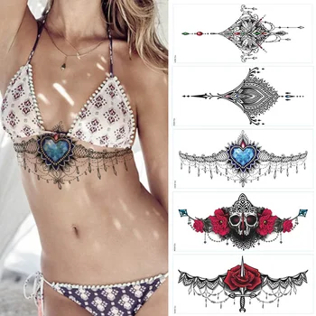 

Color tattoo stickers fashion sexy pendant red flowers flash tattoo stickers ladies chest bracelet waterproof tattoo temporary