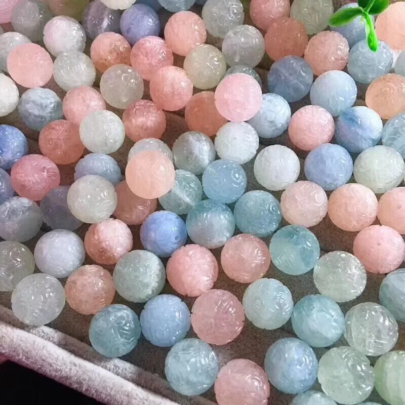 

one PIECE loose beads MORGANITE CARVED round PINK/BLUE 13-14MM for DIY jewelry making FPPJ wholesale beads nature
