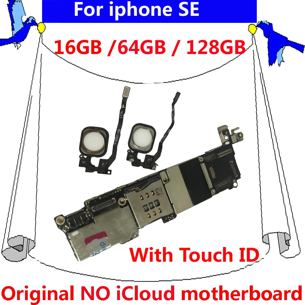 

for iphone SE good working motherboard with / NO Touch ID 16gb 32gb 64gb Free iCloud unlocked IOS Logic board Original mainboard