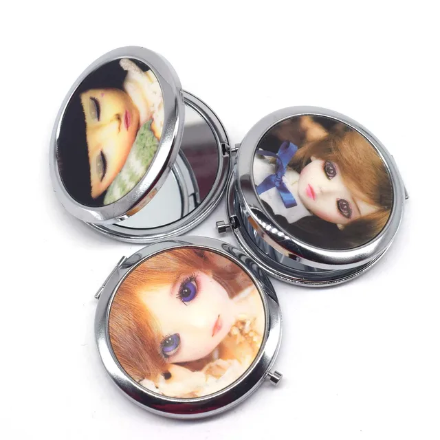 Mini miroir de maquillage de poche, poupée mignonne, cosmétique, Compact, Portable, double face, en acier inoxydable, miroirs de maquillage cosmétique 3