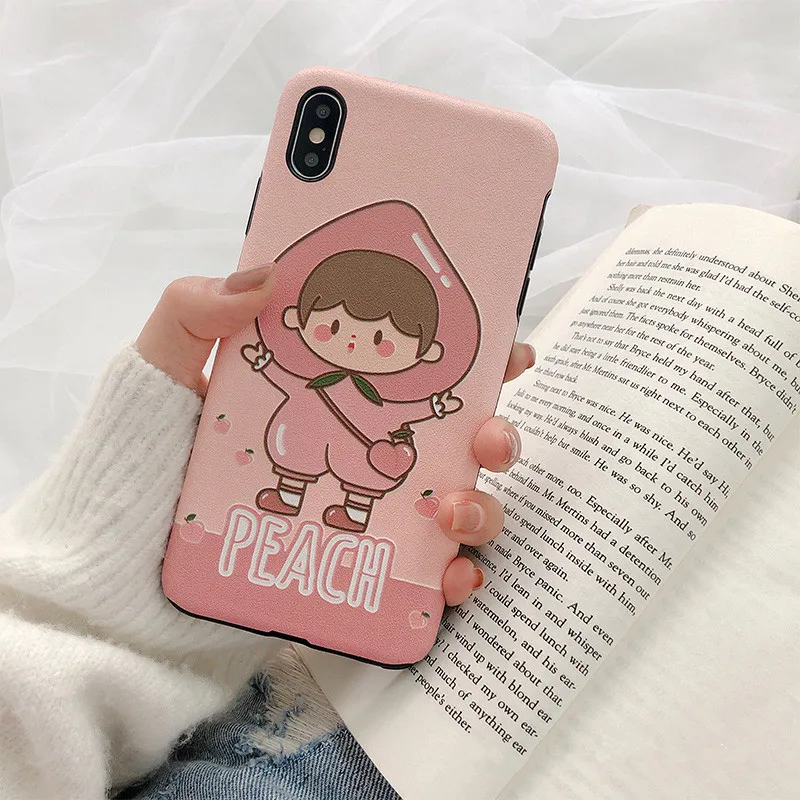 JIBAN Cartoon Peach Girl Phone Case for Apple Iphone XS Max XR X For 6 6s 6plus 7 Plus 8 8plus Back Cover Soft IMD Fundas |