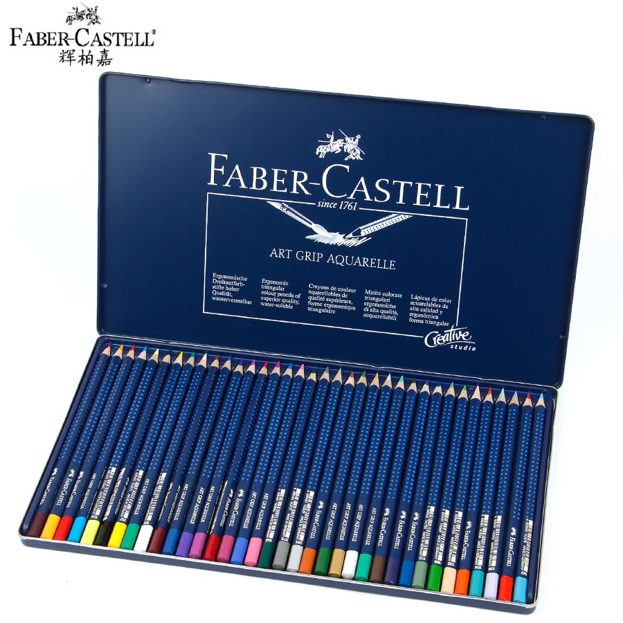 

Faber-Castell 12/24/36/60Colors Triang Soluble Iron Box Of Colored Pencils Blue Iron Boxed Set Student Stationery Art Supplies