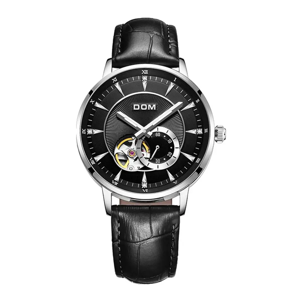 

DOM Automatic Mechanical Men Watch Japanese Movement Luminous Hands Leather Band Male Wristwatches Bracelet Decor Montre Homme