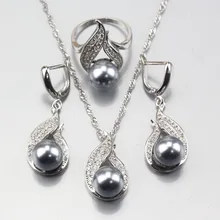 11,11 925 серебро серый натуральный жемчуг ювелирные наборы серьги кулон ожерелье кольцо для женщин костюмированное украшение
