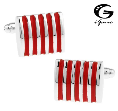 IGame 소매 남성용 커프 링크, 블루 레드 블랙 핑크 황동 패션 스트라이프, 비즈니스 디자인, 4 가지 색상 옵션, 1 쌍