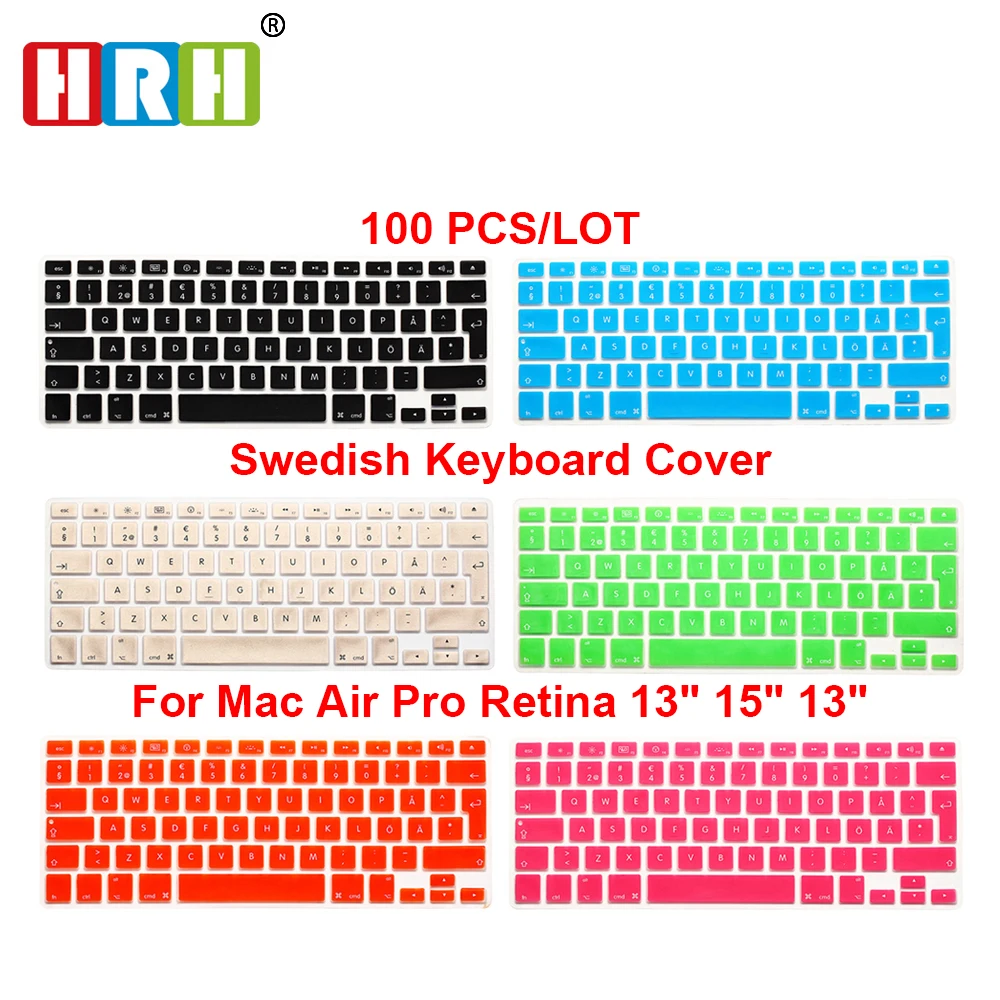 HRH 100 шт ультра-тонкий шведский силиконовый гелевый Чехол для клавиатуры ЕС/Великобритании Защитная пленка для MacBook Air Pro retina 13 15 17