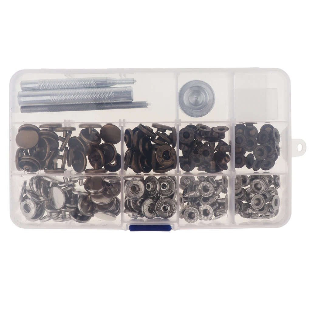 30 Sets Sewing Snap Fasteners Popper Press Stud Button Leather Tool Kits 10mm 12mm 15mm 17mm