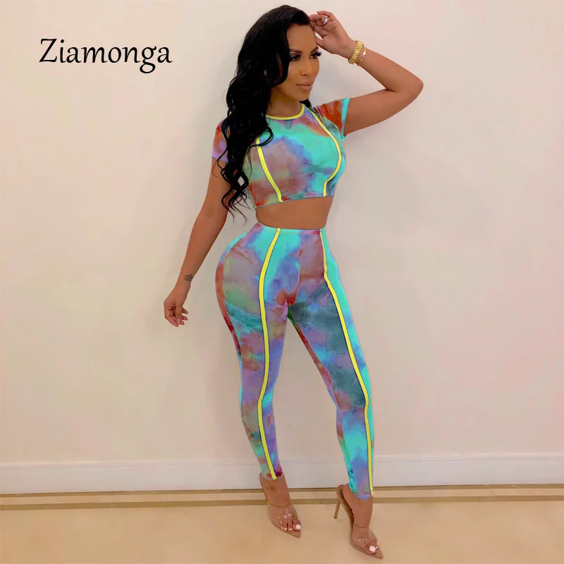 

Ziamonga O-Neck Stripe Bodycon 2 Piece Jumpsuit Casual Two Pieces Rompers Short Sleeve Skinny Stretchy Jumpsuit Summer Tracksuit