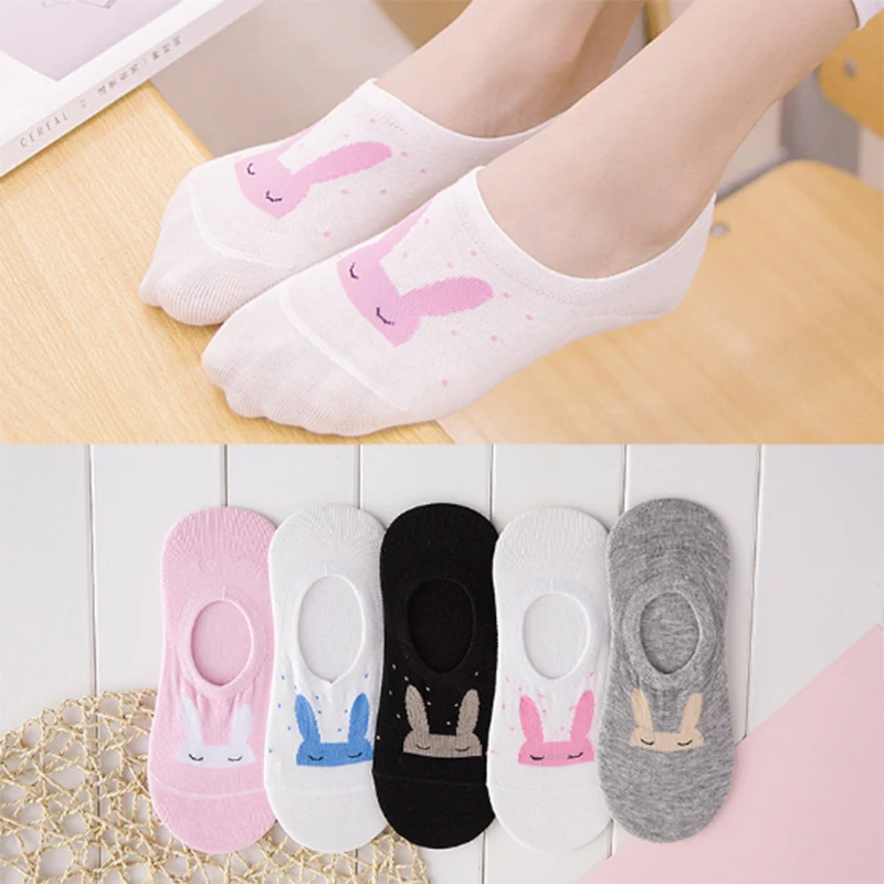 

Girl Cotton Socks Cartoon rabbit ears Pattern Woman boat Socks Invisible Silica gel slipper Cheap Boat Short Socks 1pair=2pcs