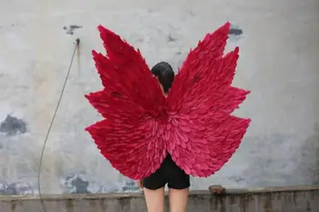 

Cosplay Party Halloween Event Bar stage performance props large size burgundy Angel feather wings 120cm EMS Free shipping
