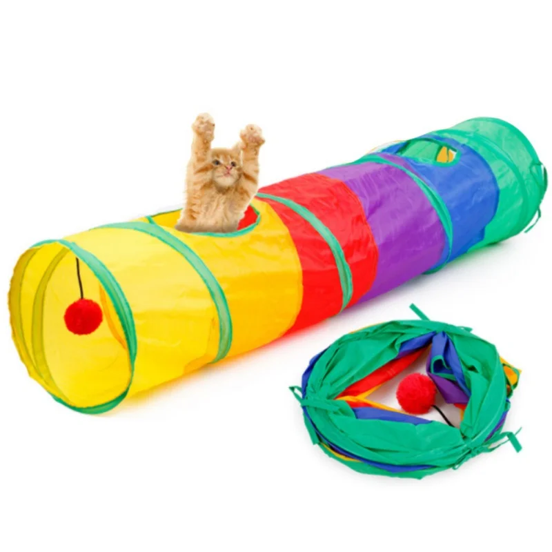 Забавные Pet туннель Cat играть rainbown туннель коричневый складные 2 отверстия Cat Tunnel Котенок игрушка игрушки оптом кролик играть туннель кошка
