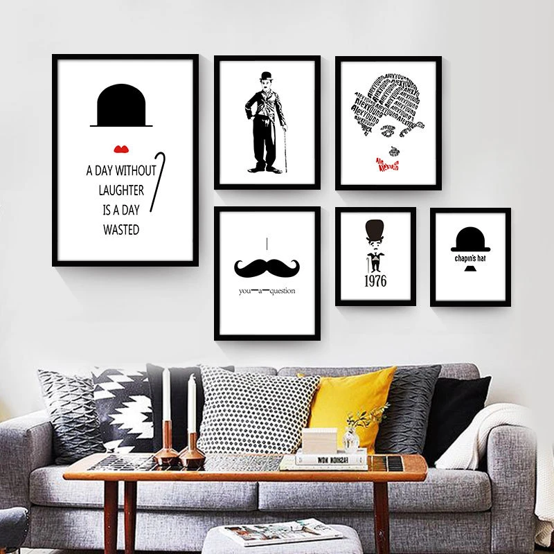 Pintura nórdica estilo Chaplin sin marco blanco y negro decorativo