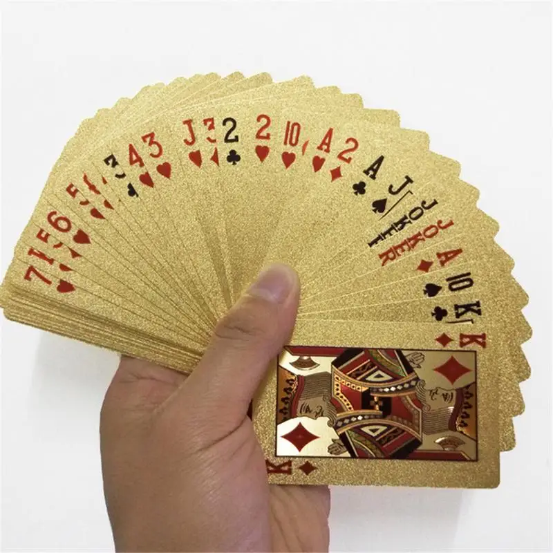 Goede 1 stks Gouden Speelkaarten Plastic Folie Poken Duurzaam Waterdicht Kaarten Dek Van Goud Folie Onderscheiden Poken Set Magic Kaarten