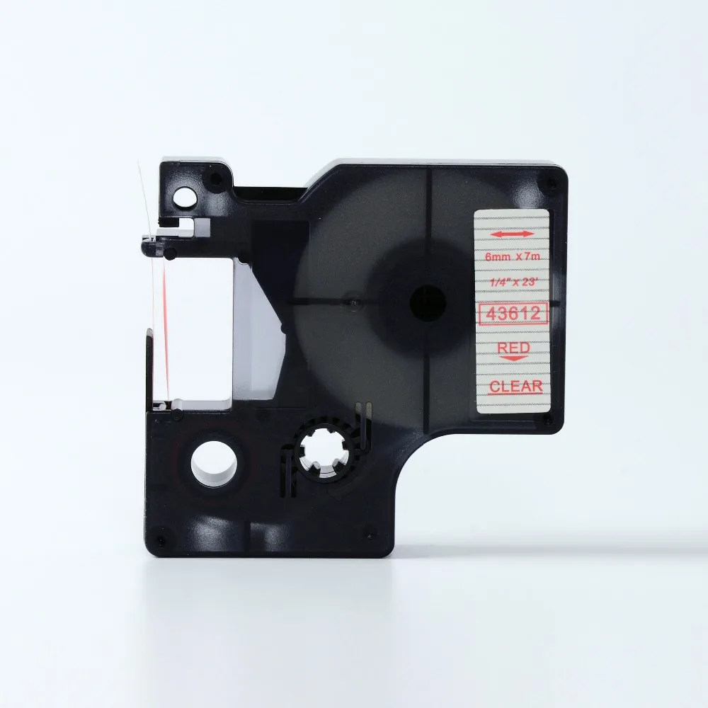 Free shipping 5 pcs 6mmX7m 6mm label red on clear tape 43612 compatible