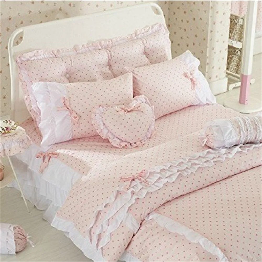 Fadfay Cute Pink Polka Dot Bedding Sets Rustic Girls Duvet Cover