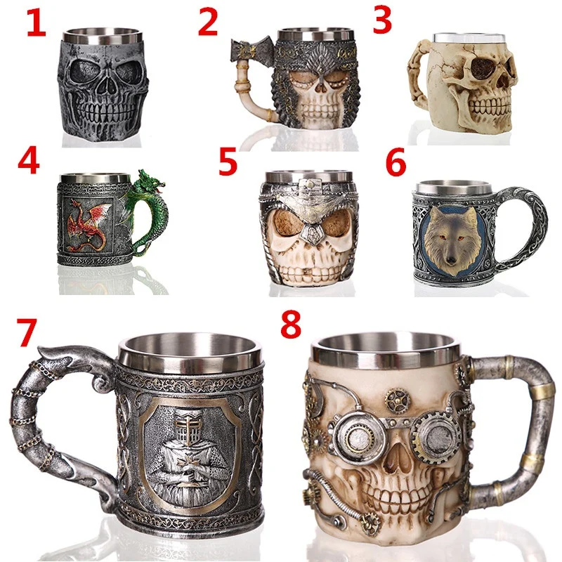 

Horror Skull Mug Dragon Mug Goth Retro Style Stainless Steel Resin Material Coffee Tea Beer Drinkware for Home Office Halloween