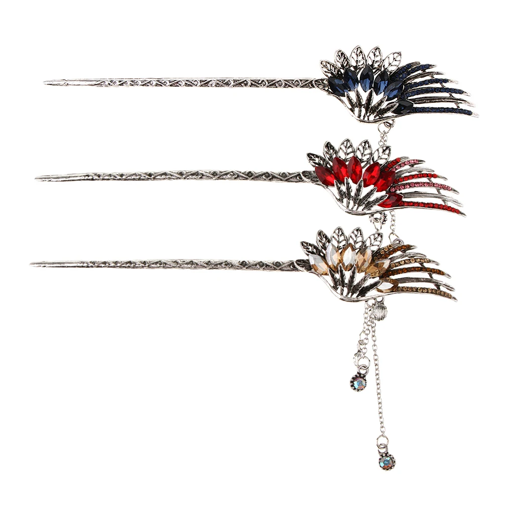 

Handmade Traditional Chinese Dangle Flower Hair Pin Sticks Slide Clip Clasp Vintage Hair Styling Accessories