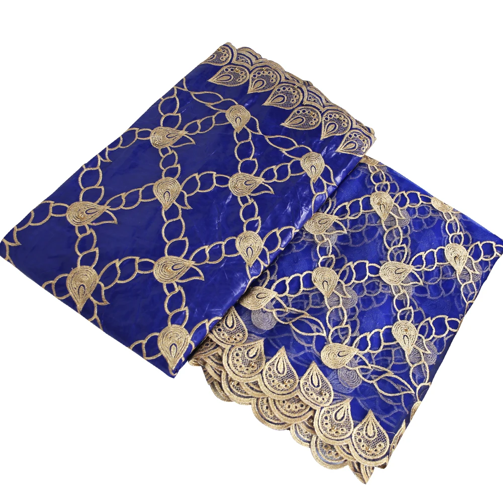 royal blue embroidery lace beaded diy africa fabric fahsion African