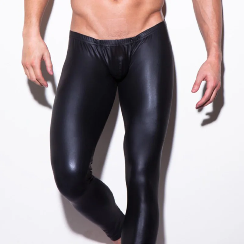 Men Black Red Stretch Legging Pants Stage Performance Sexy Lingerie Skinny Low Waist Faux Leather PVC Gay Club Dance Wear Leggings (5)