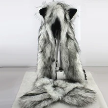 Женская мода Волк уши лапы искусственный мех 3 в 1 Женская шапка шарф варежки зимняя теплая шапка с дизайном «волк»